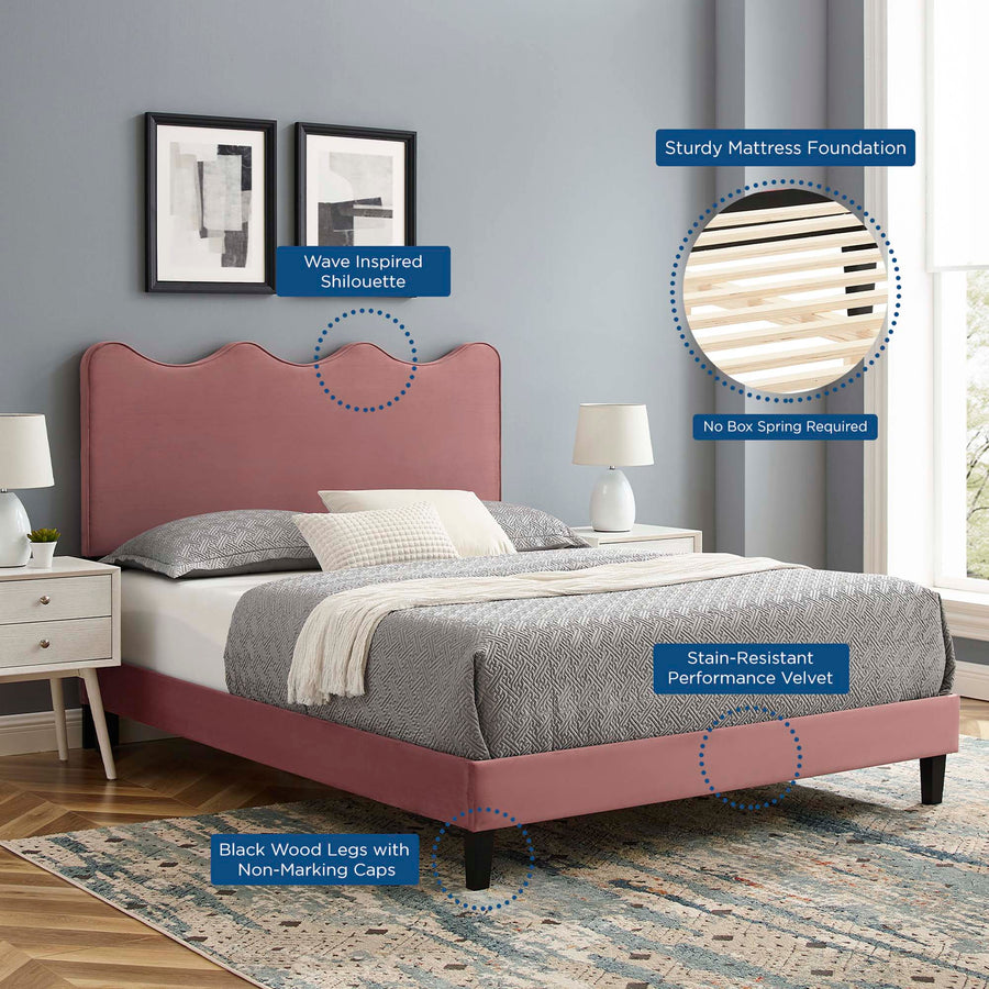 Vega Performance Velvet Twin Platform Bed in Dusty Rose