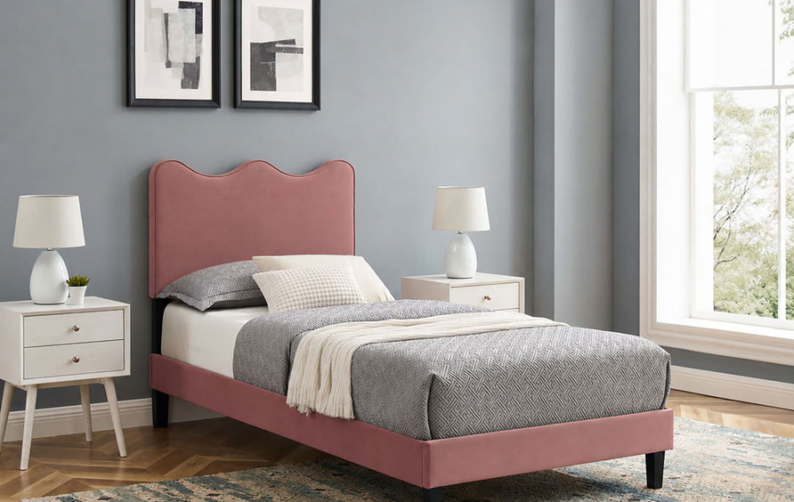 Vega Performance Velvet Twin Platform Bed in Dusty Rose