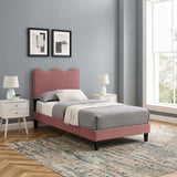 Vega Performance Velvet Twin Platform Bed in Dusty Rose