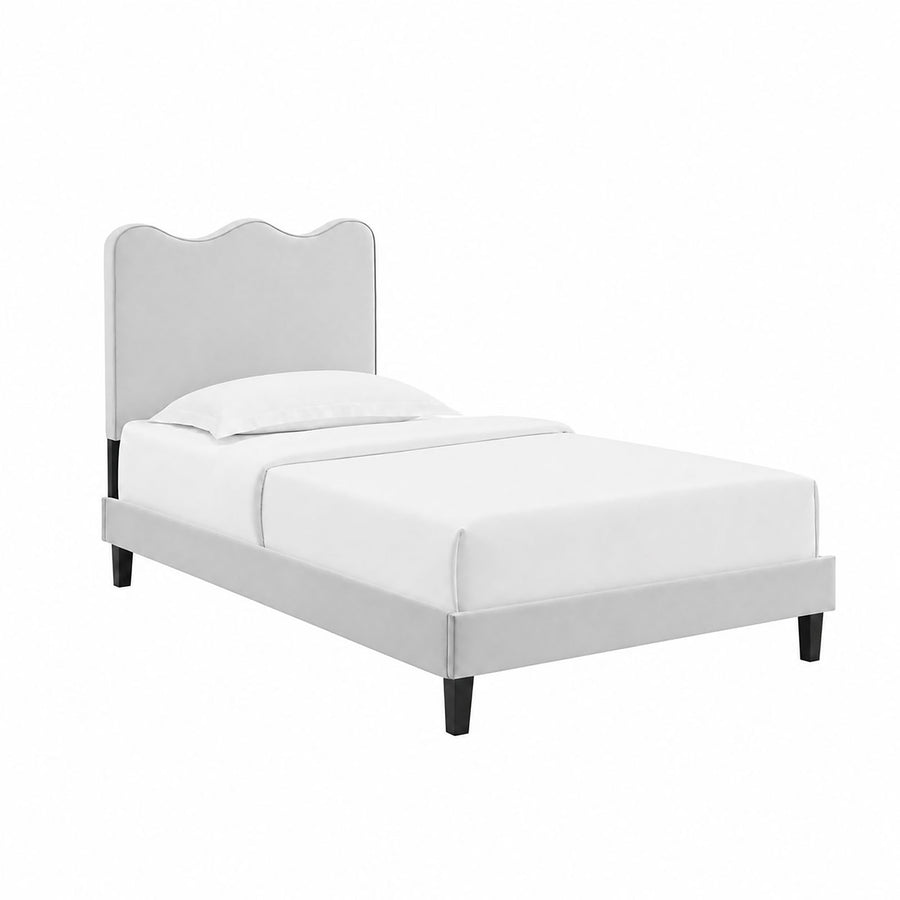 Vega Performance Velvet Twin Platform Bed in Light Gray