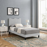Vega Performance Velvet Twin Platform Bed in Light Gray