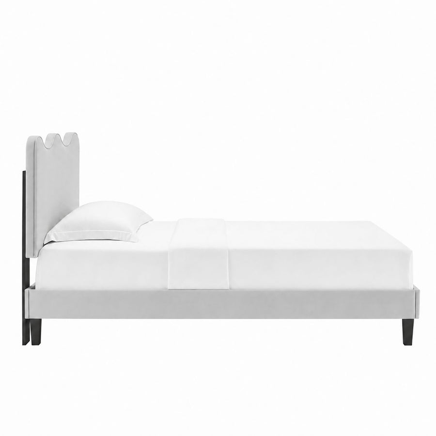 Vega Performance Velvet Twin Platform Bed in Light Gray
