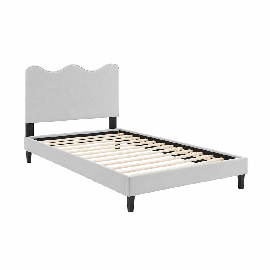 Vega Performance Velvet Twin Platform Bed in Light Gray