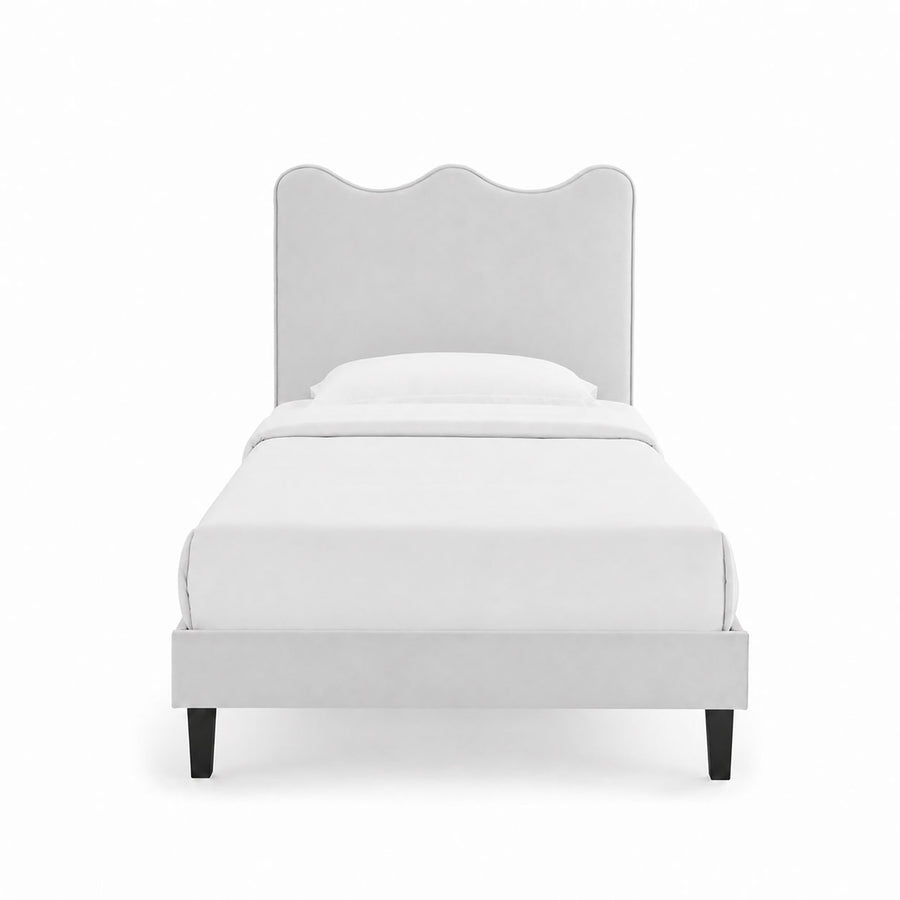 Vega Performance Velvet Twin Platform Bed in Light Gray