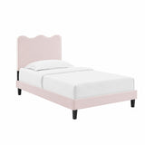 Vega Performance Velvet Twin Platform Bed in Pink