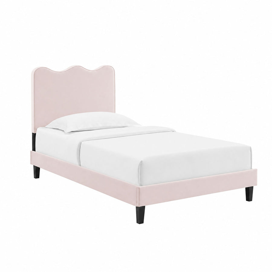Vega Performance Velvet Twin Platform Bed in Pink