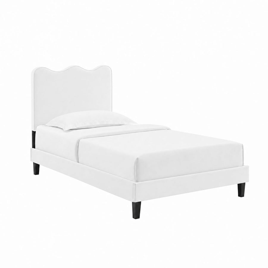 Vega Performance Velvet Twin Platform Bed in White