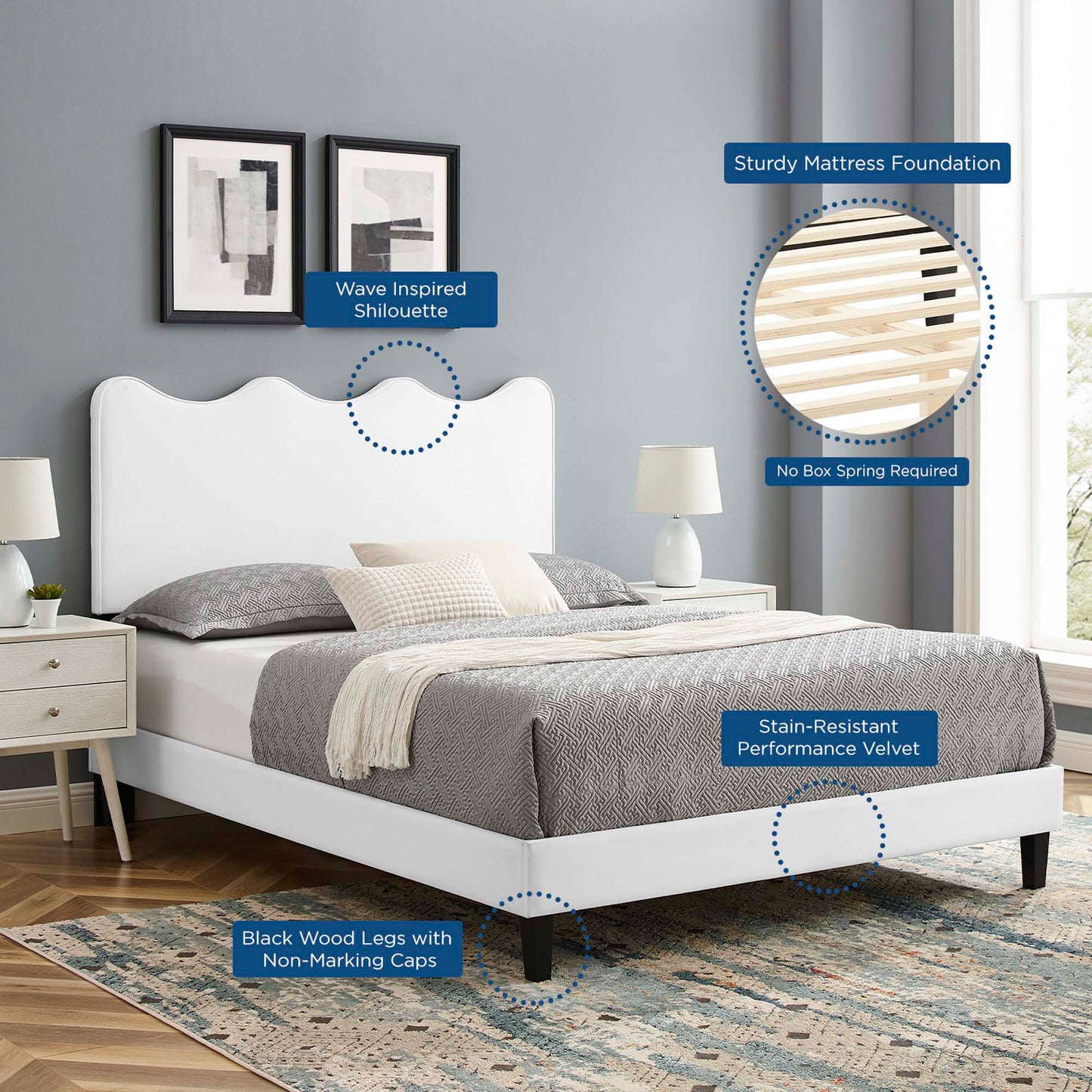 Current Performance Velvet Twin Platform Bed by Furniture For America