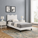 Vega Performance Velvet Twin Platform Bed in White