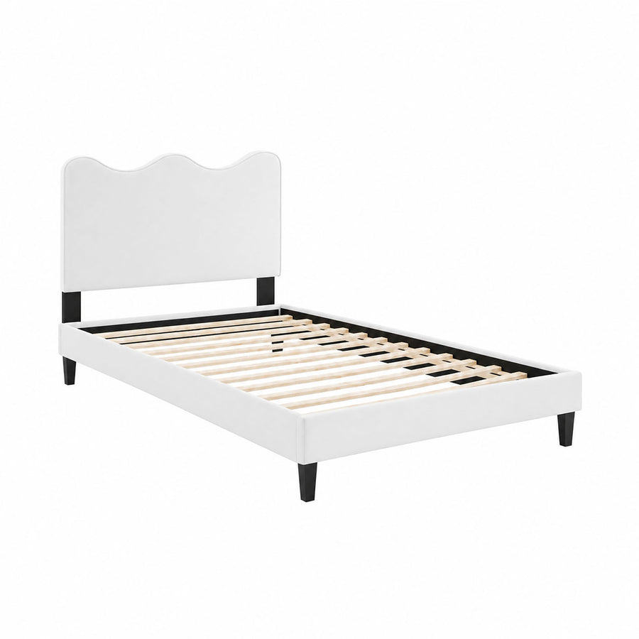 Vega Performance Velvet Twin Platform Bed in White