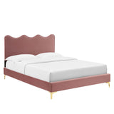 Vega Performance Velvet Full Platform Bed in Dusty Rose