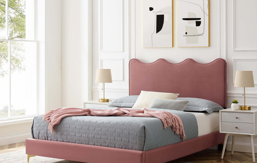 Vega Performance Velvet Full Platform Bed in Dusty Rose