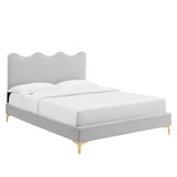 Vega Performance Velvet Full Platform Bed in Light Gray