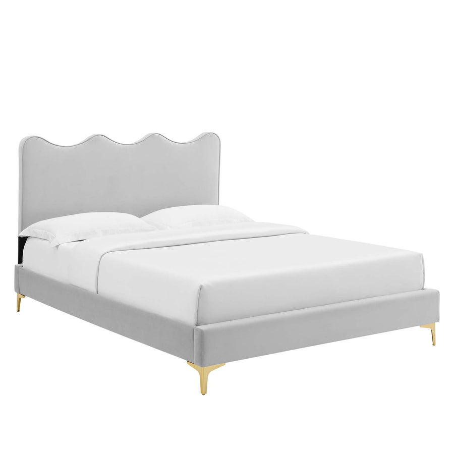Vega Performance Velvet Full Platform Bed in Light Gray
