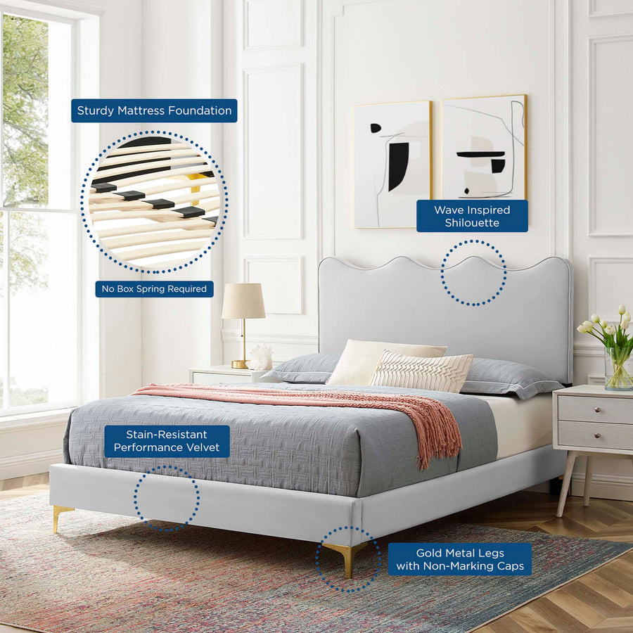 Vega Performance Velvet Full Platform Bed in Light Gray