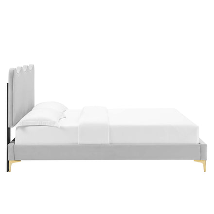 Current Performance Velvet Full Platform Bed in Light Gray