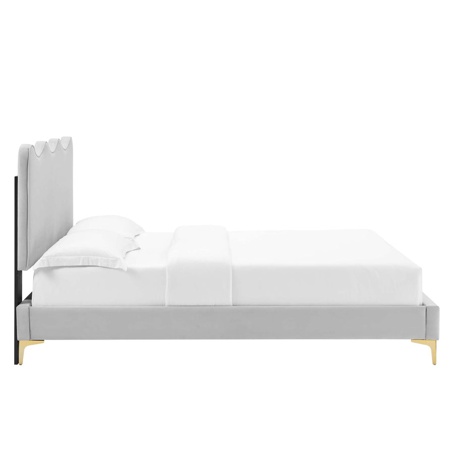 Vega Performance Velvet Full Platform Bed in Light Gray