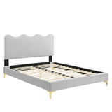 Vega Performance Velvet Full Platform Bed in Light Gray