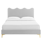 Vega Performance Velvet Full Platform Bed in Light Gray
