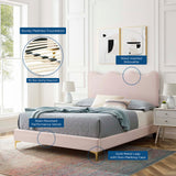 Vega Performance Velvet Full Platform Bed in Pink