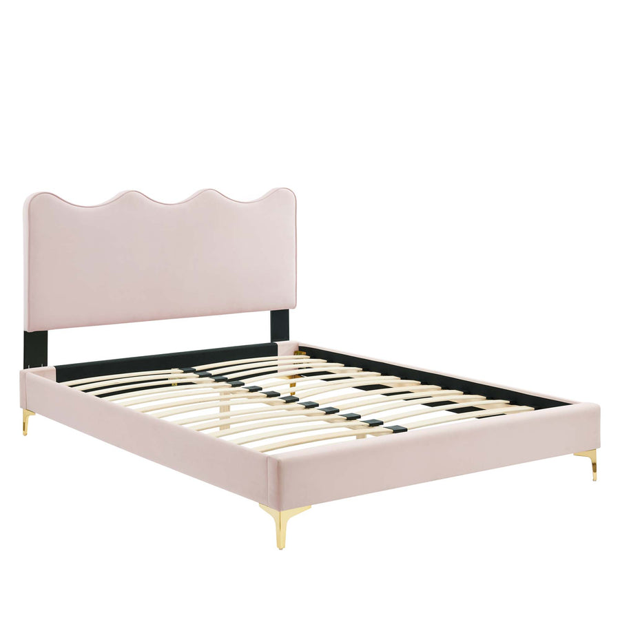 Vega Performance Velvet Full Platform Bed in Pink