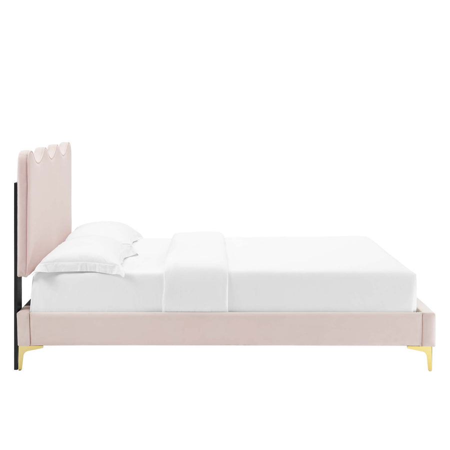 Vega Performance Velvet Full Platform Bed in Pink