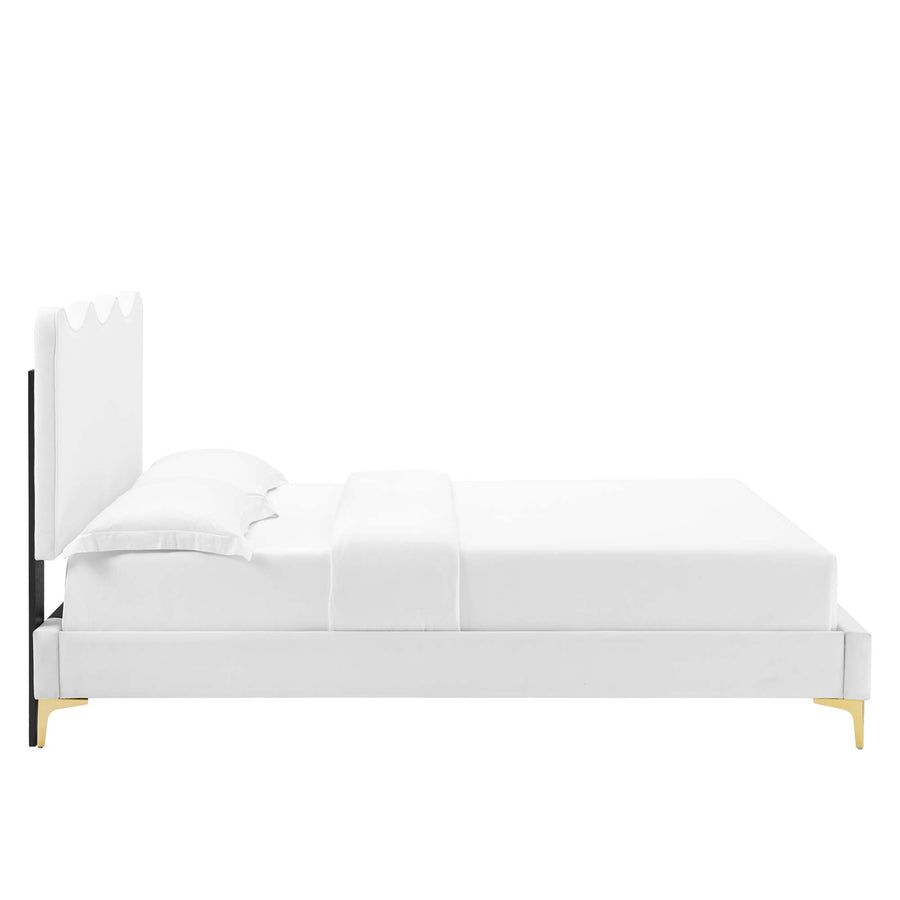 Vega Performance Velvet Full Platform Bed in White