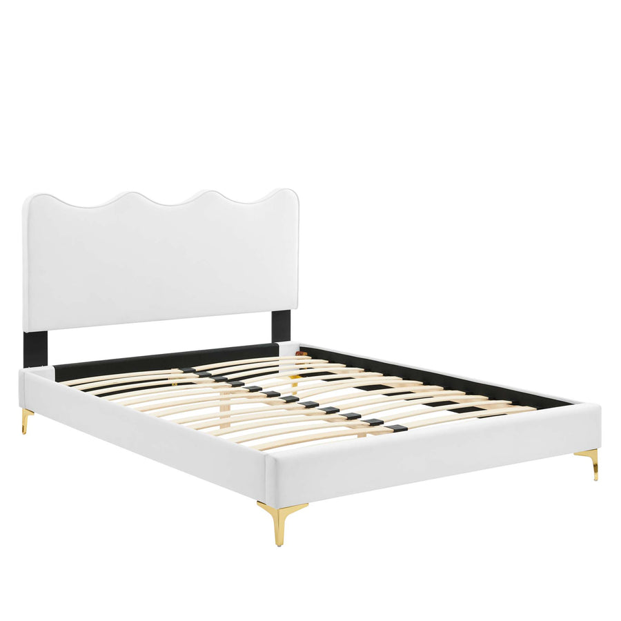 Vega Performance Velvet Full Platform Bed in White