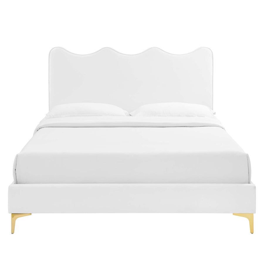 Vega Performance Velvet Full Platform Bed in White