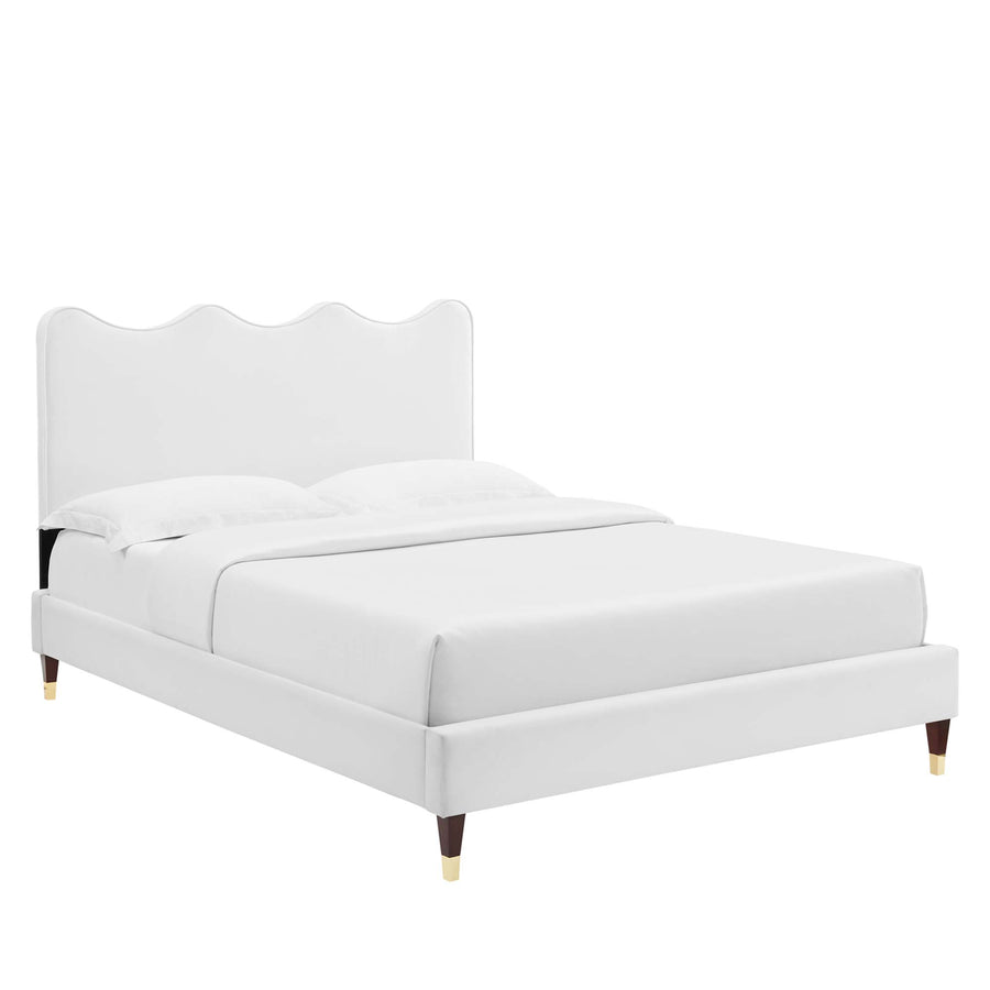 Vega Performance Velvet Full Platform Bed in White