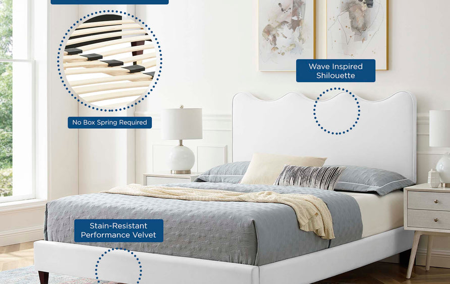 Vega Performance Velvet Full Platform Bed in White