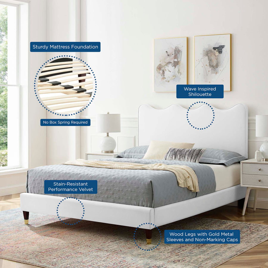Vega Performance Velvet Full Platform Bed in White