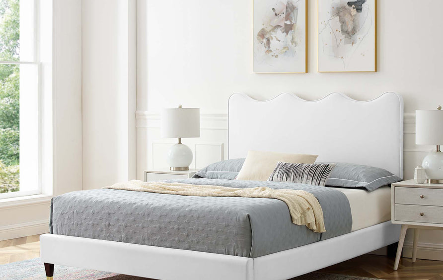Vega Performance Velvet Full Platform Bed in White