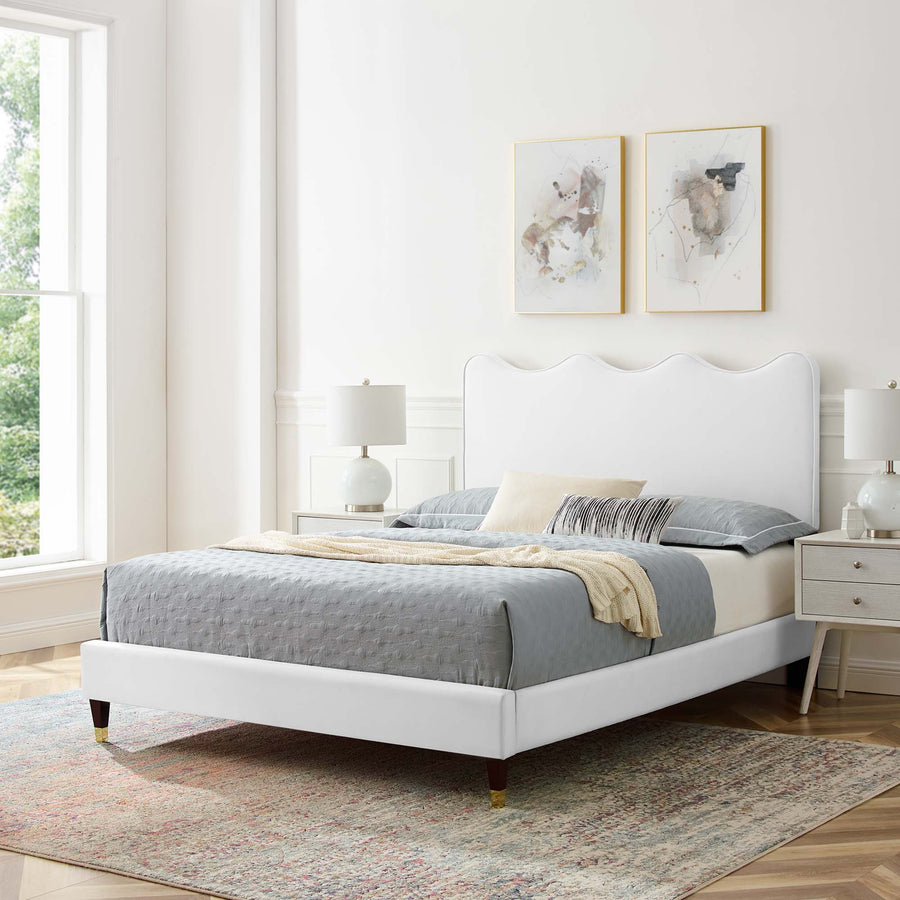 Vega Performance Velvet Full Platform Bed in White