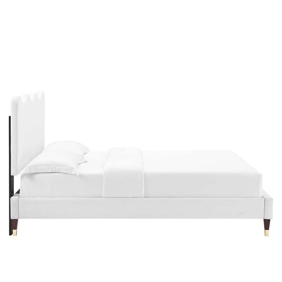 Vega Performance Velvet Full Platform Bed in White