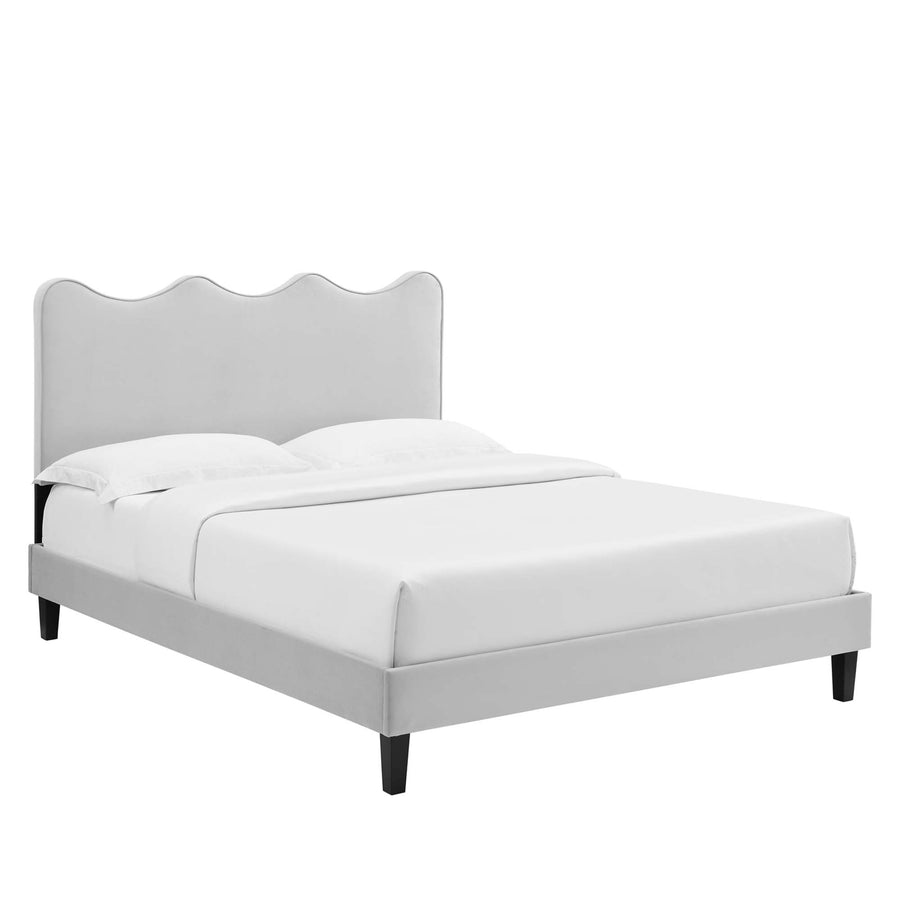 Vega Performance Velvet Full Platform Bed in Light Gray