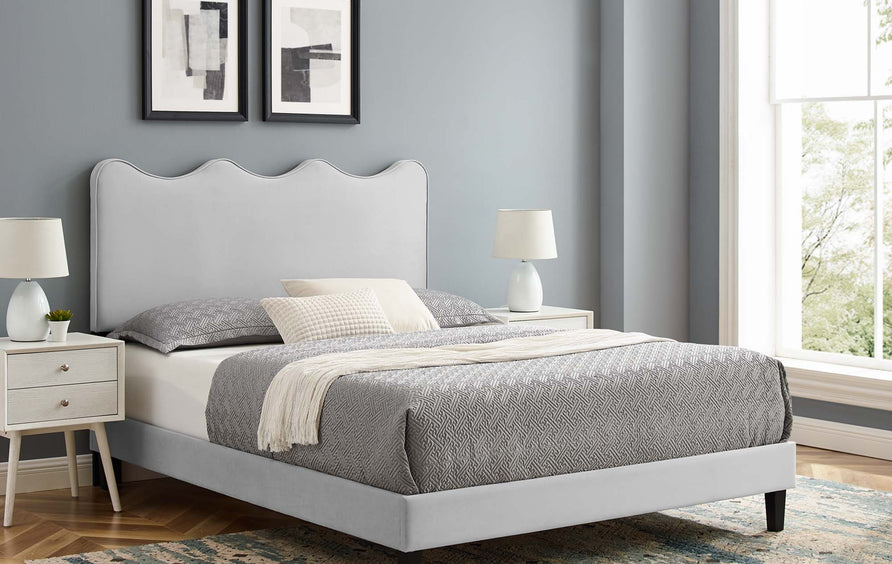 Vega Performance Velvet Full Platform Bed in Light Gray