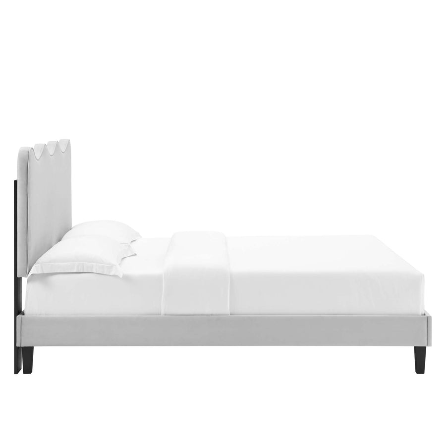 Vega Performance Velvet Full Platform Bed in Light Gray