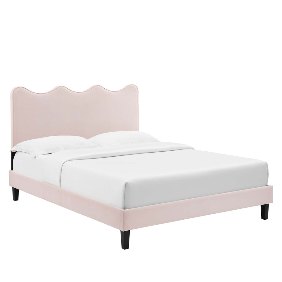 Vega Performance Velvet Full Platform Bed in Pink