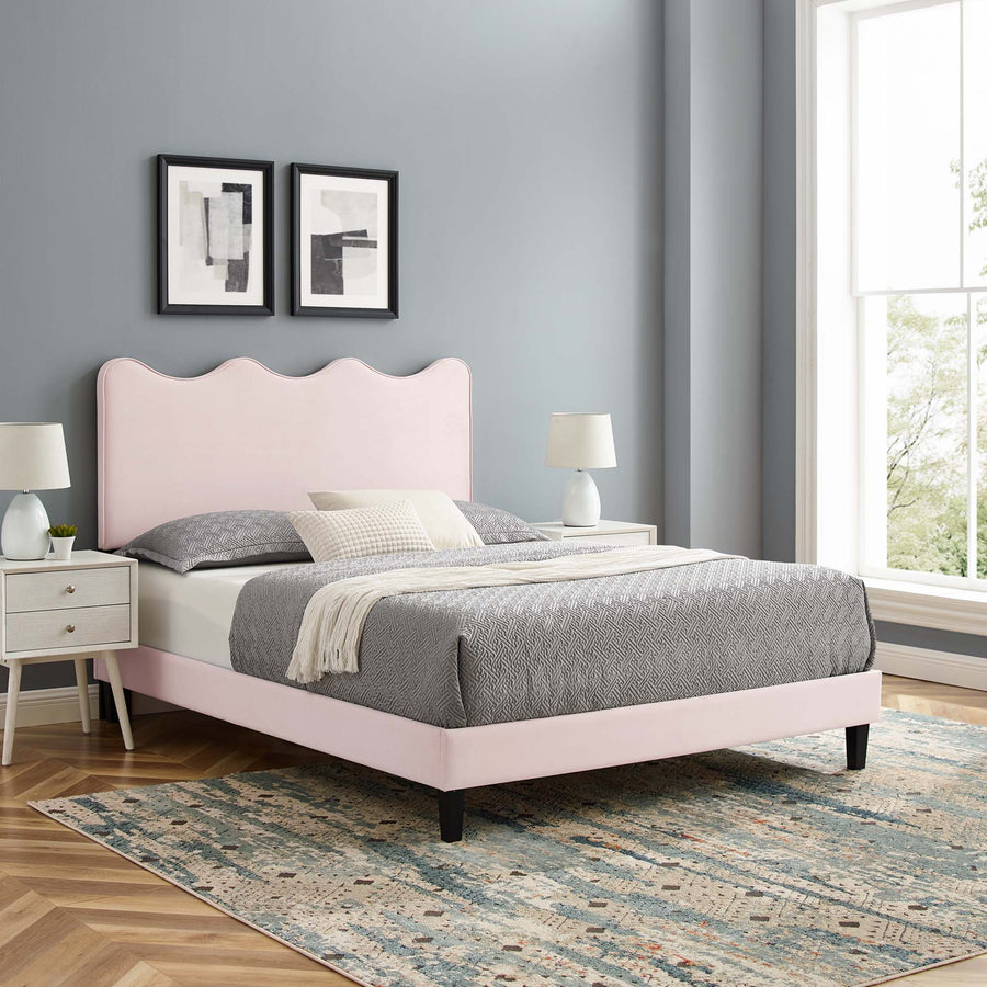 Vega Performance Velvet Full Platform Bed in Pink