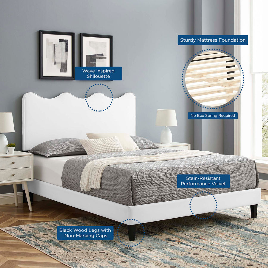 Vega Performance Velvet Full Platform Bed in White