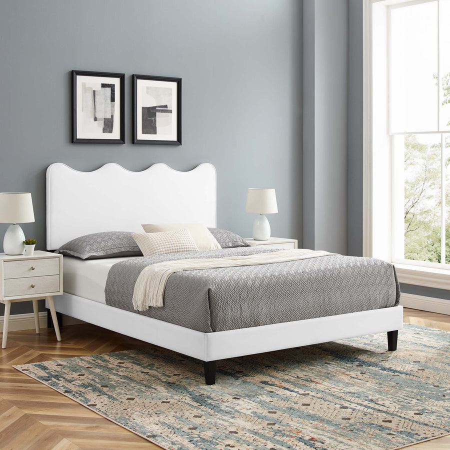 Vega Performance Velvet Full Platform Bed in White