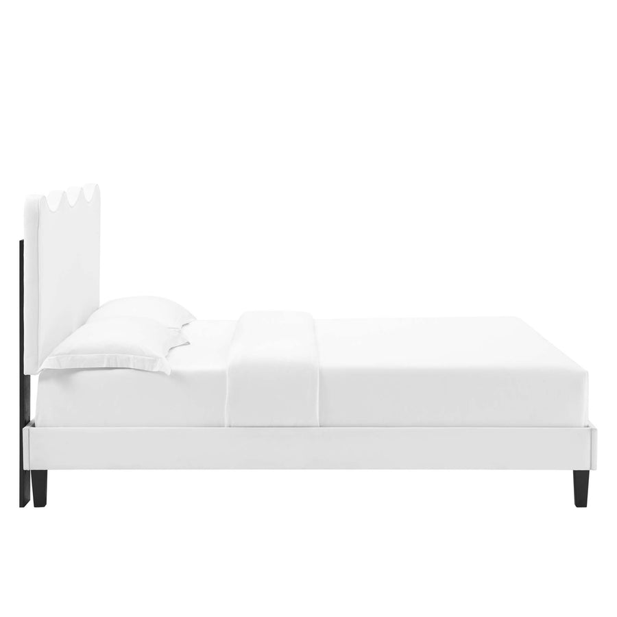 Vega Performance Velvet Full Platform Bed in White
