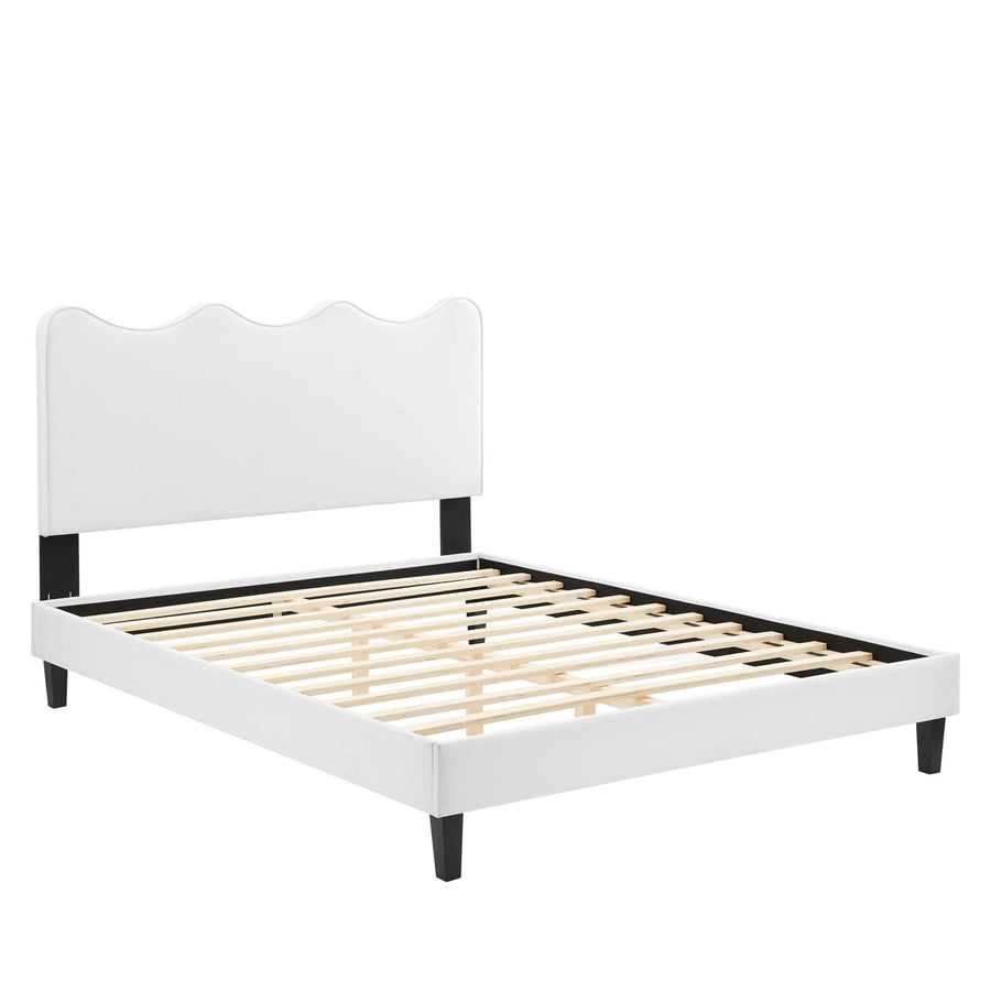 Vega Performance Velvet Full Platform Bed in White