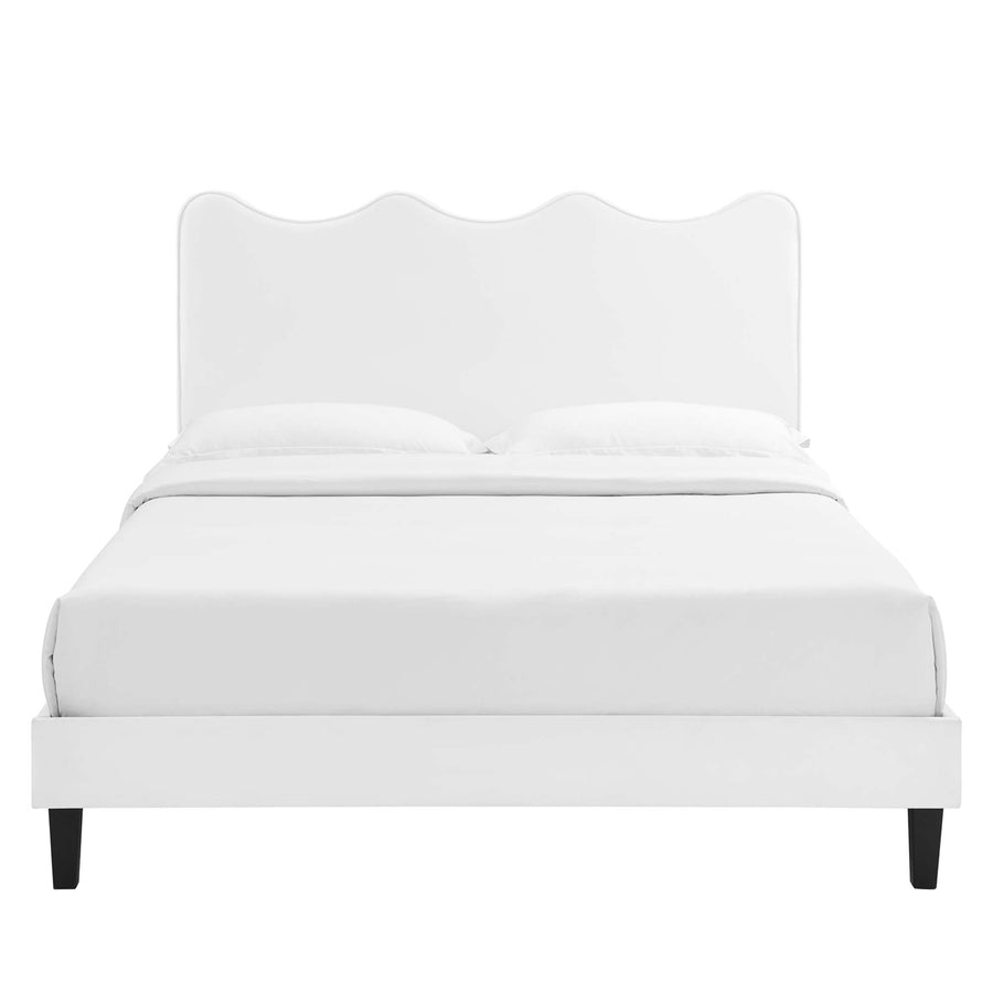 Vega Performance Velvet Full Platform Bed in White