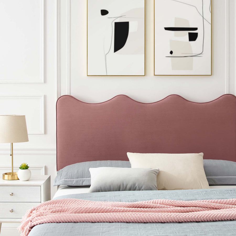 Vega Performance Velvet Queen Platform Bed in Dusty Rose