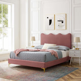 Vega Performance Velvet Queen Platform Bed in Dusty Rose