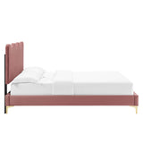 Vega Performance Velvet Queen Platform Bed in Dusty Rose
