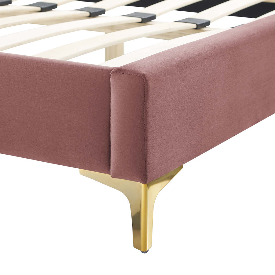 Vega Performance Velvet Queen Platform Bed in Dusty Rose