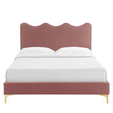 Vega Performance Velvet Queen Platform Bed in Dusty Rose